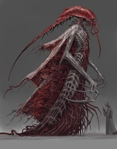 a drawing of a skeleton with red hair