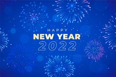 happy new year and fireworks on blue background