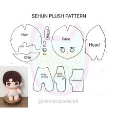 sehun plush pattern with instructions for the head and shoulders, from an anime doll