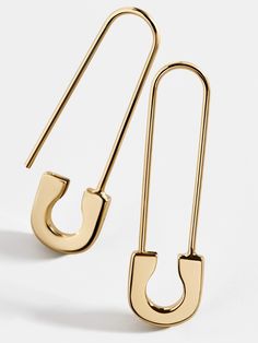 Spillo 18K Gold Vermeil Safety Pin Earrings | BaubleBar Black Storage, Pin Earrings, Safety Pin Earrings, 18k Gold Earrings, Vermeil Jewelry, Ear Cuffs, Storage Pouch, Pearl Drop Earrings