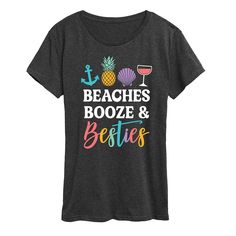 She will love showing off her style with this Women's Beaches Booze And Besties Graphic Tee. FEATURES Short sleeves CrewneckFABRIC & CARE Solid Color: Cotton ; Heather Colors: Cotton/Polyester Machine wash Imported Size: Medium. Color: Heather Charcoal. Gender: female. Age Group: adult. Fun T-shirt For Beach Season Holiday, Graphic Print Tops For Holiday Vacation, Fun Holiday Beach Tops, Fun Beach Season Holiday Tops, Beaches Booze And Besties, How To Show Love, Woman Beach, Her Style, Fabric Care