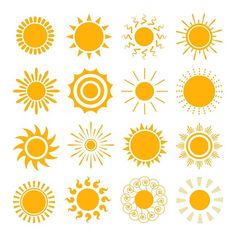 the sun icon set is shown in orange and yellow colors, with different shapes to choose from