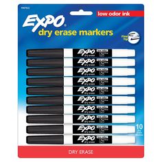 expo dry erase markers in black and white, set of 10 with each marker on it