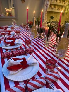 Image by @by.emilyalice Candy Wonderland, Stripe Table, Striped Upholstery Fabric, Punch And Judy, Striped Upholstery, Striped Curtains, Christmas Tablescape, Red Home Decor, Striped Table