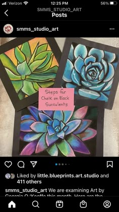 three cards with succulents on them and the text says, i like little blueprints art studio