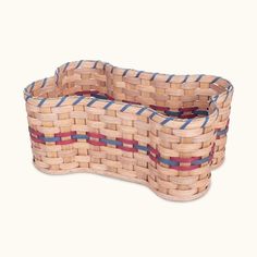 a basket with blue and red stripes on it