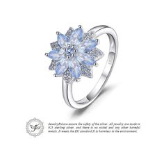 Flower 1.2ct Created Light Blue Spinel 925 Sterling Silver Cocktail Ring Jewelry Specifications This stunning cocktail ring features: Main Stone: Created Light Blue Spinel Gem Cut: Marquise Material: Solid 925 Sterling Silver Item Weight: 2.6g High-Quality Craftsmanship Made from solid S925 sterling silver, this ring boasts: Tarnish-resistant properties Hypoallergenic and free from nickel, lead, and cadmium Rhodium plating for a lasting luster Perfect for Any Occasion Enhance your style with thi Blue Flower Rings For Formal Occasions, Elegant Light Blue Crystal Ring, Blue Flower Gemstone Rings, Blue Gemstone Flower Ring, Blue Flower Shaped Gemstone Ring, Light Blue Sterling Silver Ring, Fine Jewelry, Luxury Silver Flower-shaped Rings, Blue Sterling Silver Flower-shaped Jewelry, Blue Flower-shaped Gemstone Ring