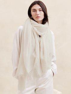 Caro Viscose-Cashmere Layering Scarf | Banana Republic Ways To Wear Scarves, Ways To Wear A Scarf, How To Wear A Scarf, Soft Scarf, White Scarves, Wool Scarf, Cashmere Scarf, All Seasons, Scarf Wrap