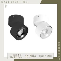 two different types of lights are shown in an advertisement for kazelighting's smart mio