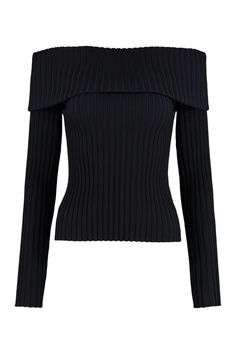 a black sweater with an off the shoulder design