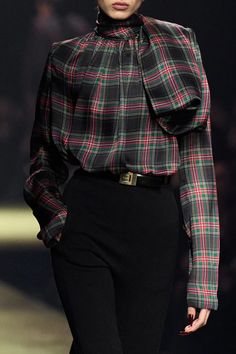 Saint Laurent Fall 2023, Ysl Fashion Show, Tartan Blouse, Ysl Fashion, Tartan Fashion, Fall 2023 Ready To Wear, 2023 Ready To Wear Collection, 2023 Ready To Wear, Batik Fashion