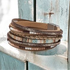 Nwt Boho Multi-Layered Faux Leather Cuff Bracelet Size 7.68” Spring, Summer, Fall, Winter, Holiday, Trendy, Comfy, Boho, Bohemian, Beach, Corporate Casual, Casual, Preppy, Dressy, Chic, Simple, Office, Professional, Work, Everyday, Work, Career, Hippie, Staple, Basic, Boutique, Designer, Luxury, Flowy, Vacation, Beach, Oversized, Soft, Silky, Vintage, Home Decor Ladies Bangles, Faux Leather Bracelets, Boho Bangle, Stil Boho, Snap Bracelets, Beaded Cuff Bracelet, Buckle Bracelet, Boho Leather, Bohemian Bracelets