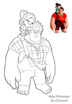 an adult sized coloring book with the character wreck from wreck and his daughter, wreck