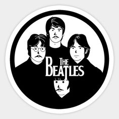 the beatles sticker in black and white with an image of three men wearing glasses