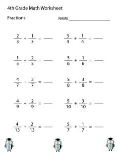 the 4th grade math worksheet for fraction numbers