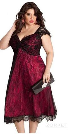 Style: FashionMaterial: Polyester, SpandexNeckline: V-NeckSleeve Length: ShortSleeve Style: RegularDresses Length: Mid-CalfWaistline: NaturalSilhouette: A-Line SKU: 2033756 Plus Size Lace Dress, Sukienki Plus Size, Plus Size Cocktail Dresses, Moda Plus, Plus Size Dress, Curvy Fashion, Mother Of The Bride Dresses, Red And Black, Special Occasion Dresses