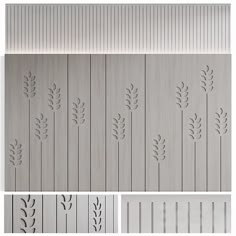 three panels with different designs on them, one in grey and the other in white