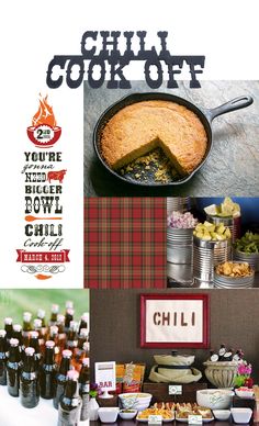 a collage of food and drink items with the words chilli cook off