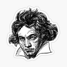 a black and white drawing of a man's face with curly hair on his head