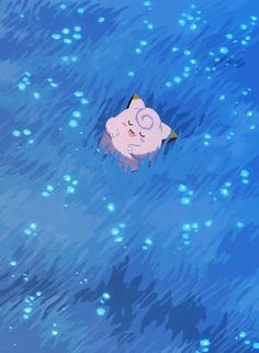 a cartoon character floating in the water with his eyes closed and nose open, looking like he's crying