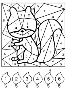 a coloring page with numbers and an image of a squirrel