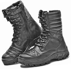 Genuine BMBrasil Leather Tactical Military/Motorcycle Boots These are great boots, very well made, they are easy and quick to take on and off, ideal in all temperatures, with reinforced toe and heel, it's a great all round boot. Ideal for military, motorcycles security or outdoor work. Brand new, packed in a box. DESCRIPTION: Brand: BMBRASIL Solvent: SBS rubber, thickness 8,6, density (g / cm³) 1,10, Abrasion (mm³) 203, Hardness 70, Stitched Leather: bovine leather, chrome-tanned, printed in bla Motorcycle Clothes, Rider Boots, Safety Work, Army Boots, Hunting Boots, Mens Winter, Tactical Boots, Military Boots, Biker Boots