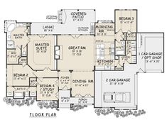 European Plan: 2,150 Square Feet, 3-4 Bedrooms, 3 Bathrooms - 5251-00002 European Plan, House Plans 3 Bedroom, Blue Prints, Family House Plans, Construction Drawings, 3 Bedroom House