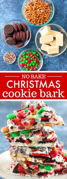 no bake christmas cookie bark recipe on a plate