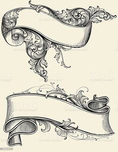 an old fashioned scroll and ribbon with scrolls on it royalty - art nouveau style stock photo