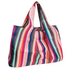 a multicolored striped bag is shown on a white background with no people around it