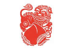 an image of a red and white drawing of a demon on a bike with leaves