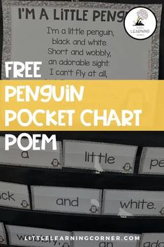 This free penguin pocket chart poem is perfect for prek, kindergarten, and first grade Winter themed lesson plans and arctic animals activities