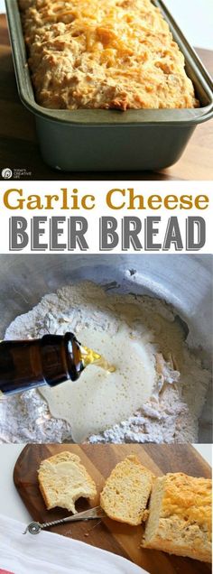 garlic cheese beer bread in a baking pan