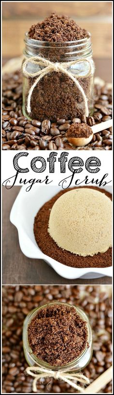 coffee cake in a glass jar on top of coffee beans with the words coffee written above it