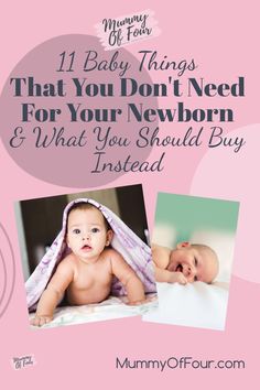 a baby laying on top of a bed under a blanket with the words 11 baby things that you don't need for your newborn and what you should buy instead