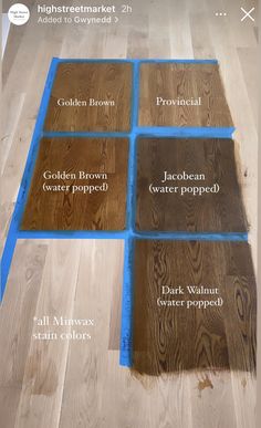 the floor is being laid out with blue tape on it, and there are five different colors