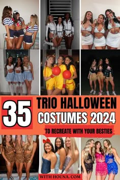 a collage of halloween costumes for girls with the title 35 trio halloween costumes 2012