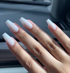 White Milky Nails Coffin, Nail Inspo Acrylic Coffin Long White, White Dip Powder Nails Coffin, Milky White Acrylic Nails Coffin, Dip Powder Milky White, Ballerina Milky White Nails, Coffin Shaped White Nails, White Gel Nails Coffin, Plain Nails Aesthetic