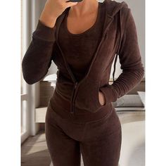 Season:Winter,Fall; Fabric:Flannel; Sleeve Length:Long Pant,Long Sleeve; Gender:Women's; Quantity:3 Pieces; Nightwear Style:Sets,Pajamas; Style:Plush,Soft,Fashion,Casual,Warm; Elasticity:Micro-elastic; Tops Type:Hoodie; Occasion:Home,Bed,Daily; Age Group:Adults; Function:Breathable,Warm; Pattern:Pure Color; Neckline:Hoodie; Bottom Type:Pant; Listing Date:09/27/2023 Trendy Bodysuits, Hooded Crop Top, Outfit 2023, Trendy Coat, Trendy Activewear, Trendy Leggings, Trendy Outerwear, Trendy Hoodies, Office Outfits Women