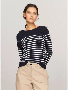 Stripe Boatneck Sweater, Navy Multi Tommy Hilfiger Store, Sweater Outfit, Boatneck Sweater, Tommy Hilfiger Women, Stripe Sweater, Boat Neck, Women's Sweater, Sweater Outfits, What To Wear