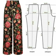 the pattern is shown with measurements for this pants