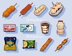 an image of some food items that are pixelated in the style of video games