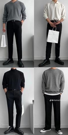 Sweater Dress Outfit Men, Men Official Wear, Casual Fancy Outfits Men, Boys Outfits Aesthetic Casual, Semi Casual Men Outfits, Black Shoes Outfit Men, Mens Outfits Red, Asian Mens Fashion, Minimalist Wardrobe Men