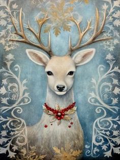 a painting of a deer with antlers on it's head