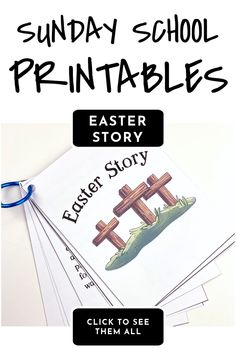 an easter story is shown with the words sunday school printables