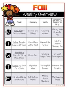 a printable fall weekly overview for students