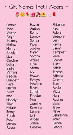 the girl names that i adore are shown in pink with flowers and leaves on them