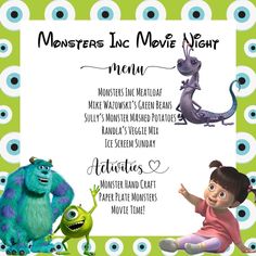 monsters inc movie night menu for kids