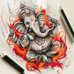 Sophisticated Ganesha Tattoo Designs Ganesha Tattoo Back, Ganesha Tattoo Design, Ganesha Sketch, Ganesh Tattoo, Hindu Tattoo, Buddhist Tattoo, Ganesha Drawing, Full Tattoo