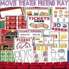 a movie theater poster with the words tickets here and other things to do in front of it